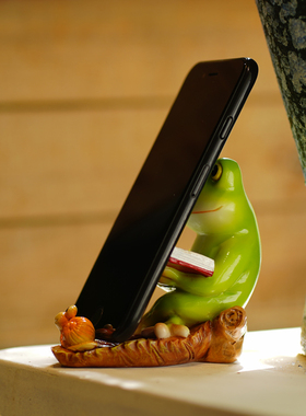 青蛙手机支架创意家居可爱动物小摆件客厅办公室桌面懒人追剧神器