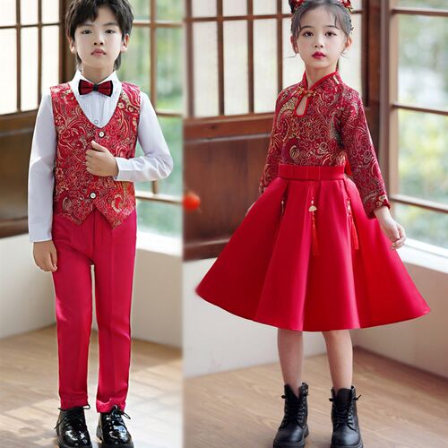 儿童汉服男女童古装国风春秋小学生表演服中大童唐装中式礼服套装