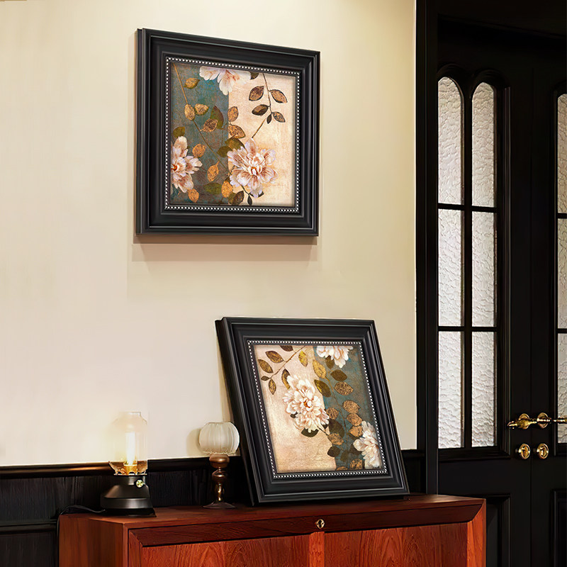 美式客厅装饰画卧室床头中古挂画复古抽象花卉油画进门玄关肌理画