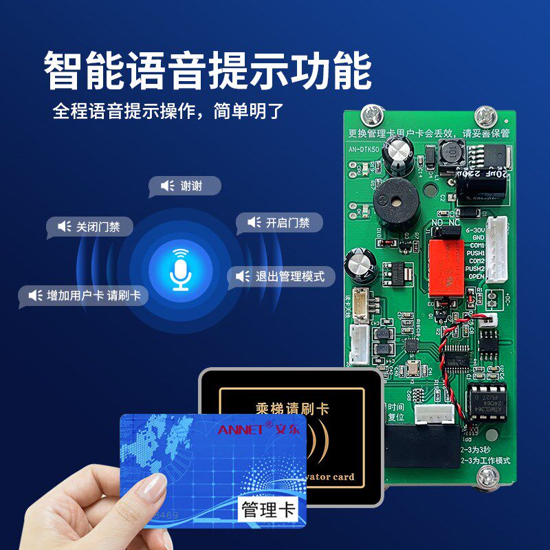 电梯IC门禁刷卡开关模块防复制智能语音提示电梯门禁控制器感应卡