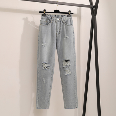 破洞牛仔裤男ins刮烂乞丐九分裤