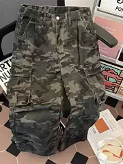American High Street Workwear Wide-Leg Camouflage Jeans for Men, Spring New Trendy Brand Retro Loose Straight Casual Pants