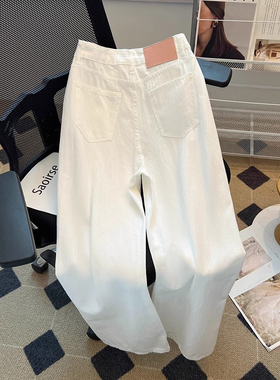 春夏新款白色牛仔裤男设计感韩版潮牌痞帅宽松直筒百搭纯色休闲裤