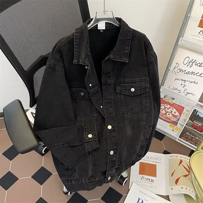 黑色牛仔夹克男美式复古宽松