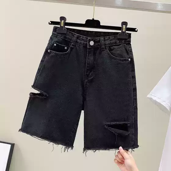 Men's Raw Hem Distressed Denim Shorts, Summer Loose-Fit Streetwear Retro Straight-Leg Shorts