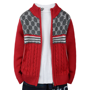 童装春秋新款儿童纯棉毛衣男童 麻花立领拼色拉链开衫 百搭不起球