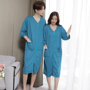 薄款拉链睡袍女夏季连体睡裙情侣大码宽松浴袍男士一片式睡衣外穿