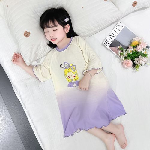 女童睡衣2024新款春秋渐变色睡裙中小童女宝宝休闲百搭宽松居家服