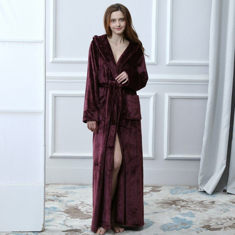 睡袍女秋冬季超长到脚踝男士加厚加绒珊瑚绒睡衣加长款法兰绒浴袍