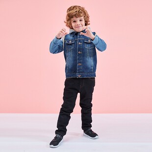 儿童加绒牛仔马甲连帽男童冬装2021秋冬中大童装宝宝加厚保暖背心