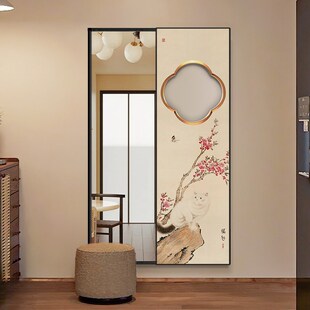 中古风镜面装 穿衣镜挂画 饰墙入户玄关镜可关闭隐身全身镜壁挂式