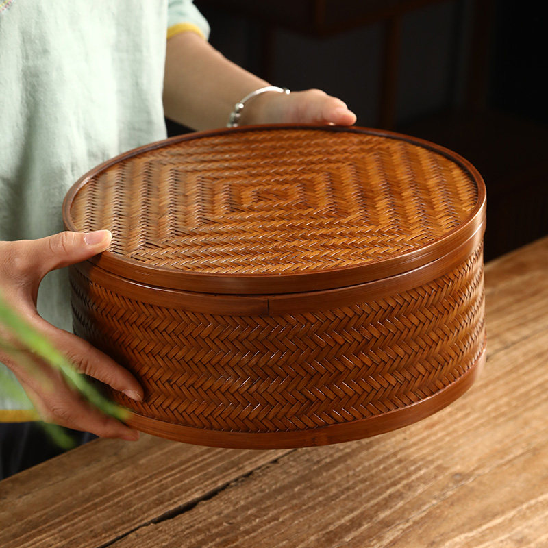 竹编茶具收纳盒带盖防尘茶壶茶杯桌面整理盒中式复古茶筐储物家用,特色手工艺,竹编/竹雕,淘宝优惠券,粉丝福利购,淘宝优惠卷