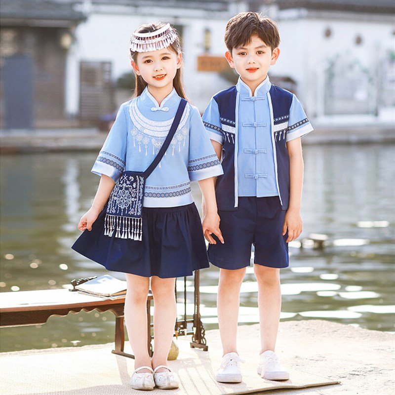 三月初三少数民族表演服男女儿童演出服广西壮族苗瑶族合唱中国风