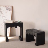 中古风实木矮凳子家用黑色山形喝茶凳几换鞋 凳卧室梳妆凳民宿坐凳