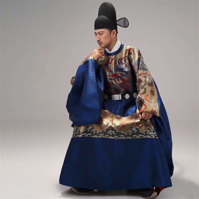 明制圆领袍二品飞鱼纹赐服官服满地金中式婚礼主持人男定制寅鳞生