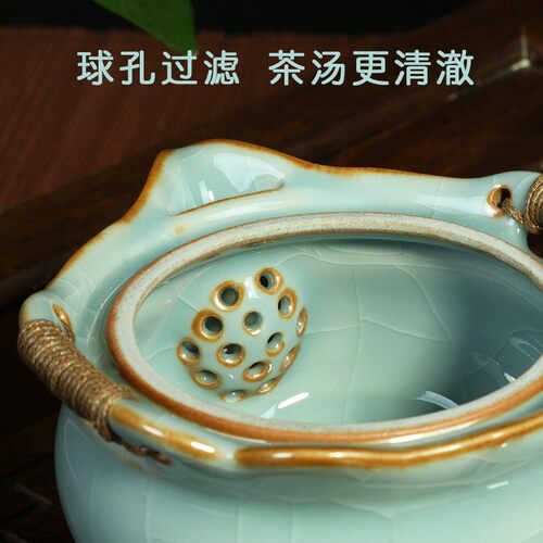 茶学堂水蓝釉鹰嘴大号手抓壶单壶盖碗茶具套组防烫手开片花瓣茶杯
