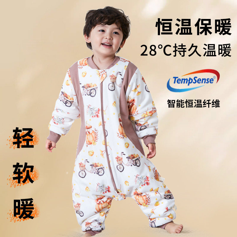 婴儿睡袋秋冬纯棉加厚儿童分腿防踢被婴幼儿恒温冬季宝宝连身睡衣