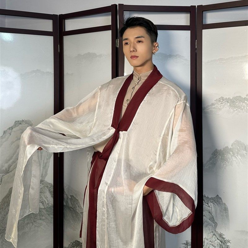 【余二制衣】新中式中国风宽领拼接红杏/绿杏阔袖开衫纱衣