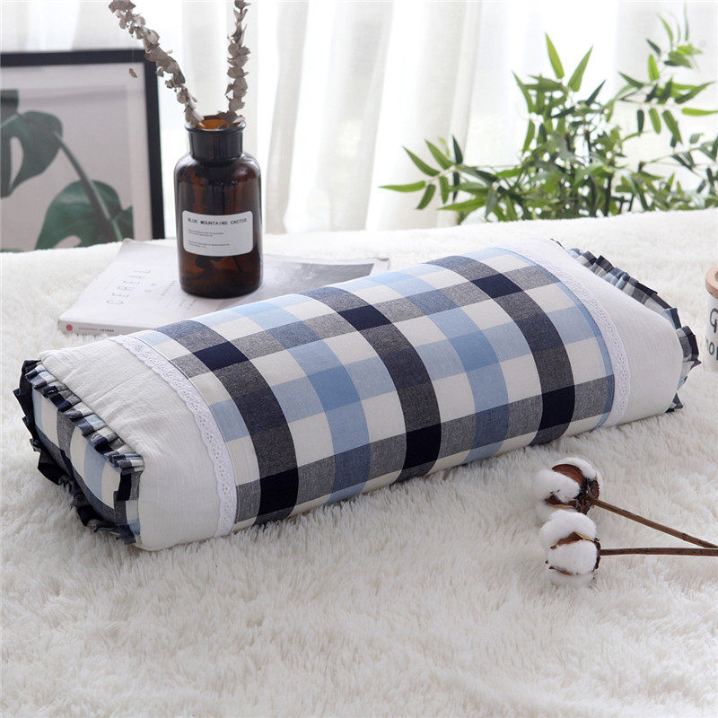 颈椎保健荞麦皮枕头韩式格子纯棉枕套长方形护颈全荞麦壳枕芯包邮