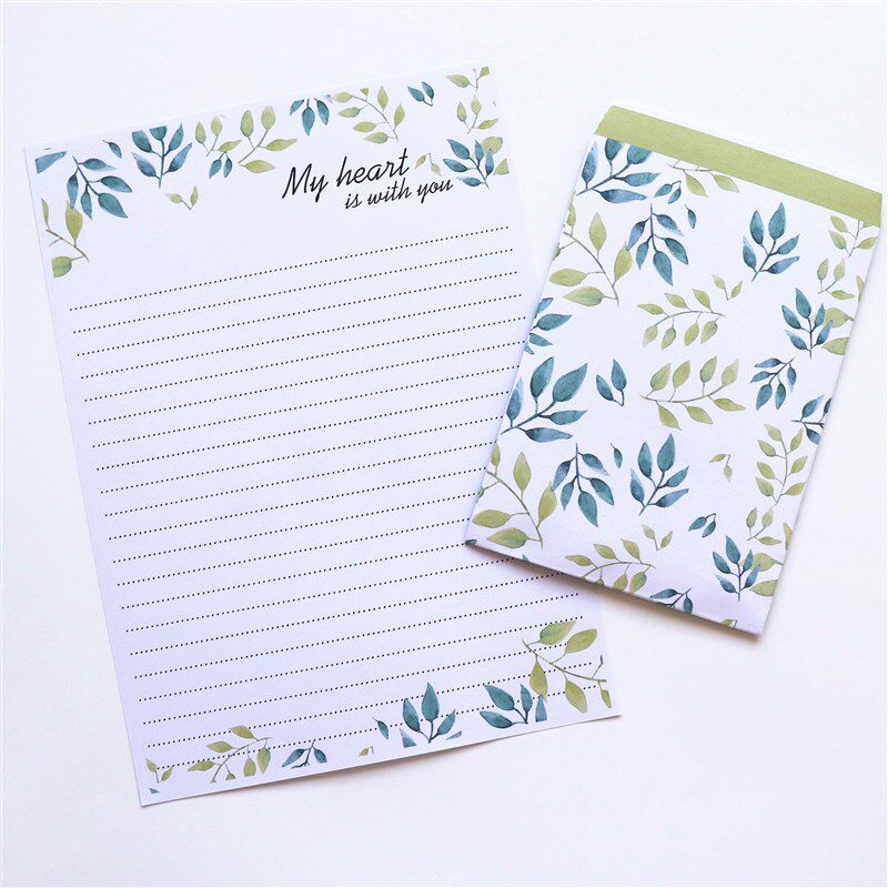 日韩信纸信封套装情书收纳袋可爱简约彩色留言纸叶子清新感谢写信