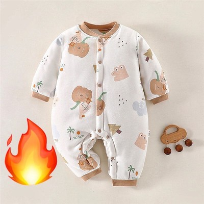 200克夹棉加厚婴儿秋冬装保暖连体衣男女宝宝爬服新生满月外出服