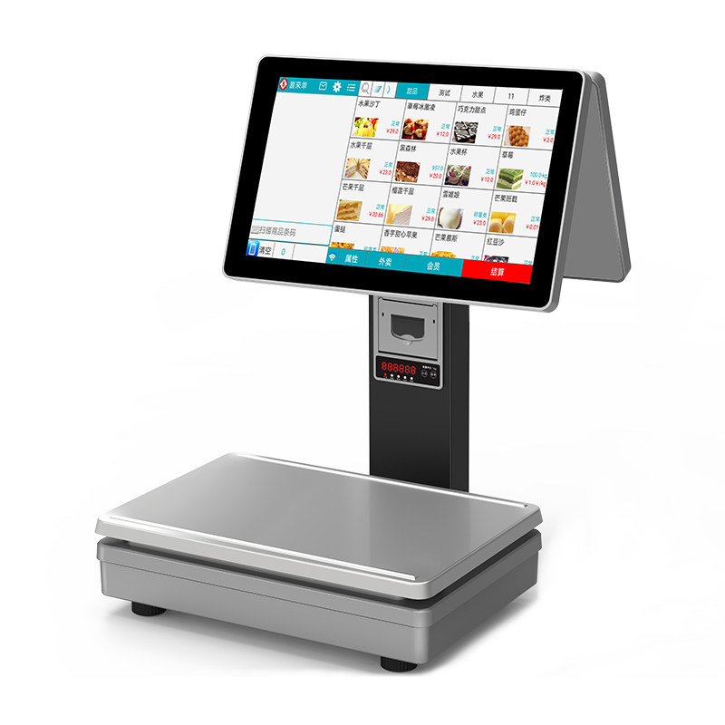 晶硕称重收银机一体机双屏商用防水生鲜水果店果蔬麻辣超市电子秤