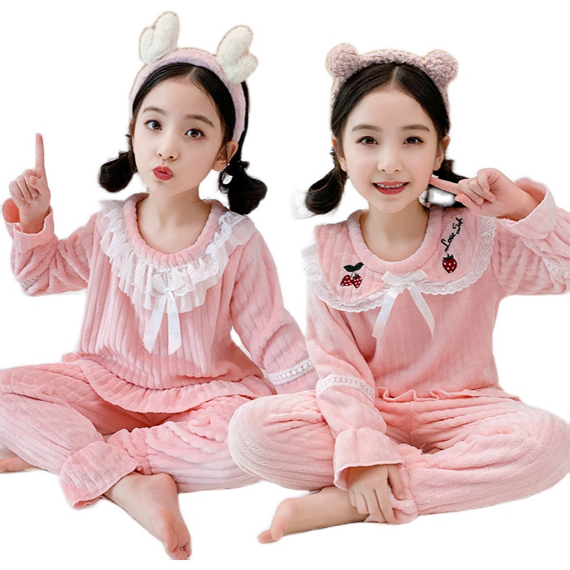 女童睡衣春秋冬季儿童法兰绒加厚珊瑚绒中大童可爱女孩家居服公主