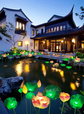 荷花灯莲花灯水上水池河灯公园风景区装饰灯景观亮化户外防水荷花