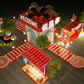 信道连廊装 饰红色气氛灯笼架子制作发光春字桃花树节日气氛灯摆件