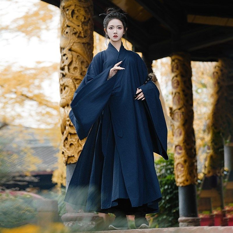 道袍秋冬季毛呢鹤氅男女款汉服素色传统三清领道家居士服道家长袍