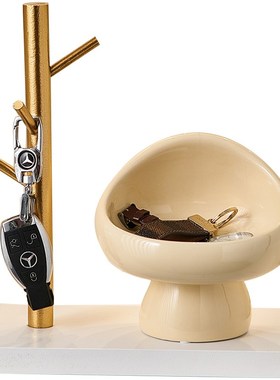 奶油风入户玄关钥匙收纳摆件家居装饰品进门鞋柜置物架放首饰托盘