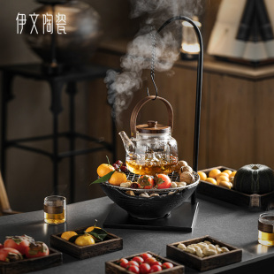 办公室玻璃煮茶壶 伊文陶瓷围炉室内家用自在挂钩电陶炉煮茶器套装