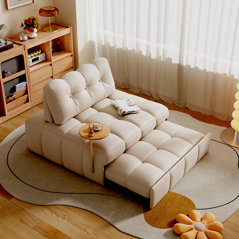 华纳斯奶油风单人沙发床折叠坐卧两用客厅豆腐方块泡芙懒人贵妃椅