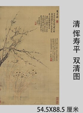 清 恽寿平双清图梅花兰花真迹竖幅名画复制品画稿微喷挂轴装裱