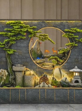 鱼池景观摆件水幕墙流水屏风隔断办公室客厅玄关假山喷泉背景墙