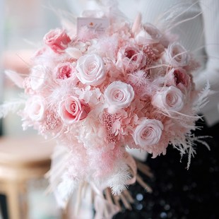 进口永生花束高级感玫瑰花新娘手捧花真花奥斯汀上海花店同城配送