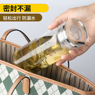 刻度水杯女玻璃杯家用便携外带水瓶豆浆牛奶杯耐高温男生泡茶杯子