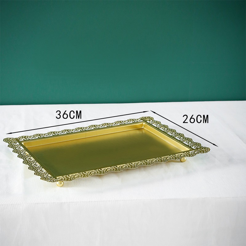 蕾丝边长方形托盘架欧式蛋糕盘铁艺方盘糕点盘子点心展示盘饼干盘