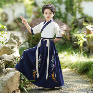 2023新款春夏汉服男童短袖儿童国学少爷古装演出服古装唐装中国风