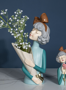 捧花女孩摆件抱花家居装饰品北欧轻奢客厅电视柜泡泡女生日礼物