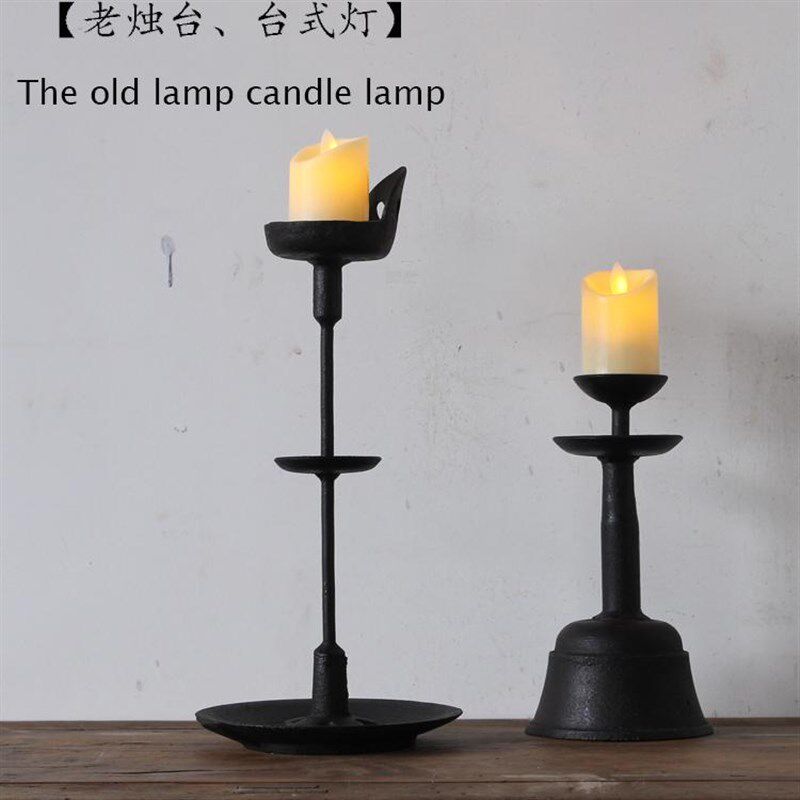 落地烛台灯座复古中式烛台民宿禅意摆件铁艺老式蜡台家侘寂风