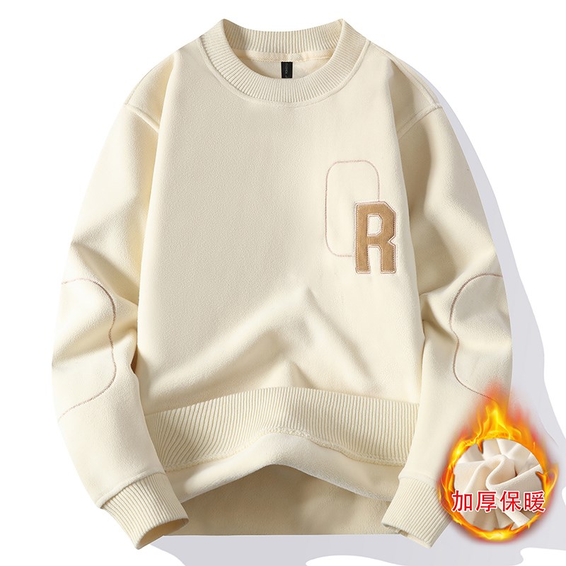 冬季加厚保暖奥粒绒卫衣男青年加绒圆领上衣宽松时尚双面绒打底衫