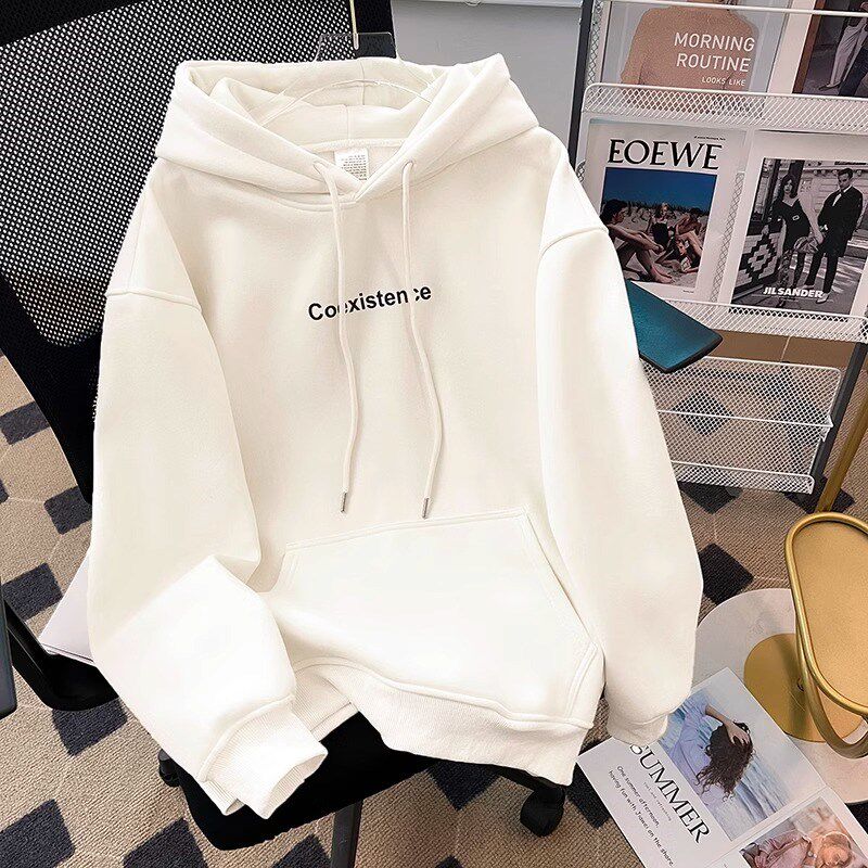 女童卫衣春秋2024新款纯棉儿童衣服薄款加绒学生装白色中大童卫衣