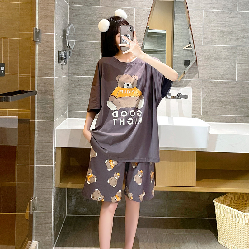 大码睡衣女夏季短袖短裤纯棉胖妹妹200斤宽松休闲卡通家居服套装,女士内衣/男士内衣/家居服,睡衣/家居服套装,淘宝优惠券,粉丝福利购,淘宝优惠卷