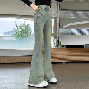 女童秋季微喇叭牛仔裤2024新款儿童裤子春秋装中大童弹力显瘦长裤