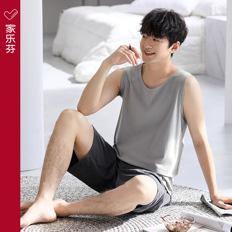 家乐芬睡衣男士夏季背心无袖短裤纯棉家居服男款夏天夏款大码套装