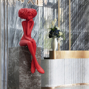 拓者抽象坐姿少女落地人物大雕塑摆件样板间酒店软装 饰艺术品