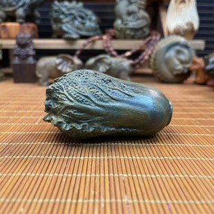 天然绿檀木雕白菜手把件百财把玩件紫檀白菜挂件木质雕刻工艺品
