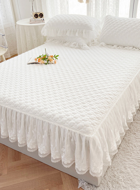 公主风短款床裙三件套裙式蕾丝边夹棉防滑套纯色床罩单件2022新款