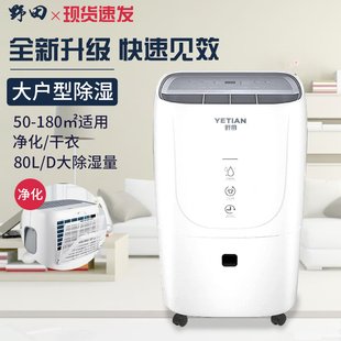 野田80L50L除湿机家用大功率地下室防霉吸湿机仓库除湿干燥机变频